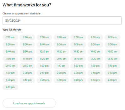 "Interactive schedule selection for a flu vaccination appointment at TerryWhite Chemmart.